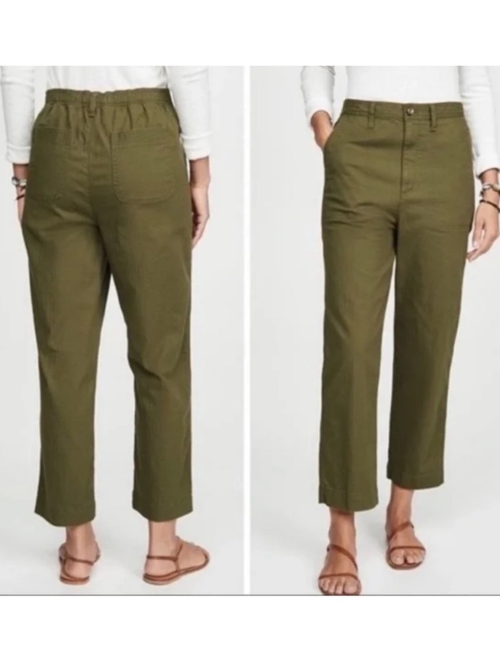 Madewell Green High Rise Straight Crop Leg Camp Pants